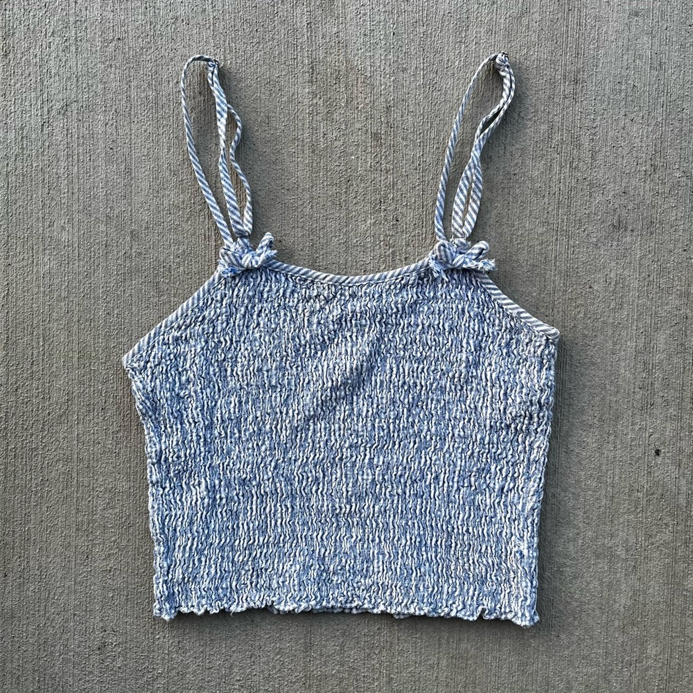 Brandy Melville Izzy Blue Smocked Crop Tank Top
